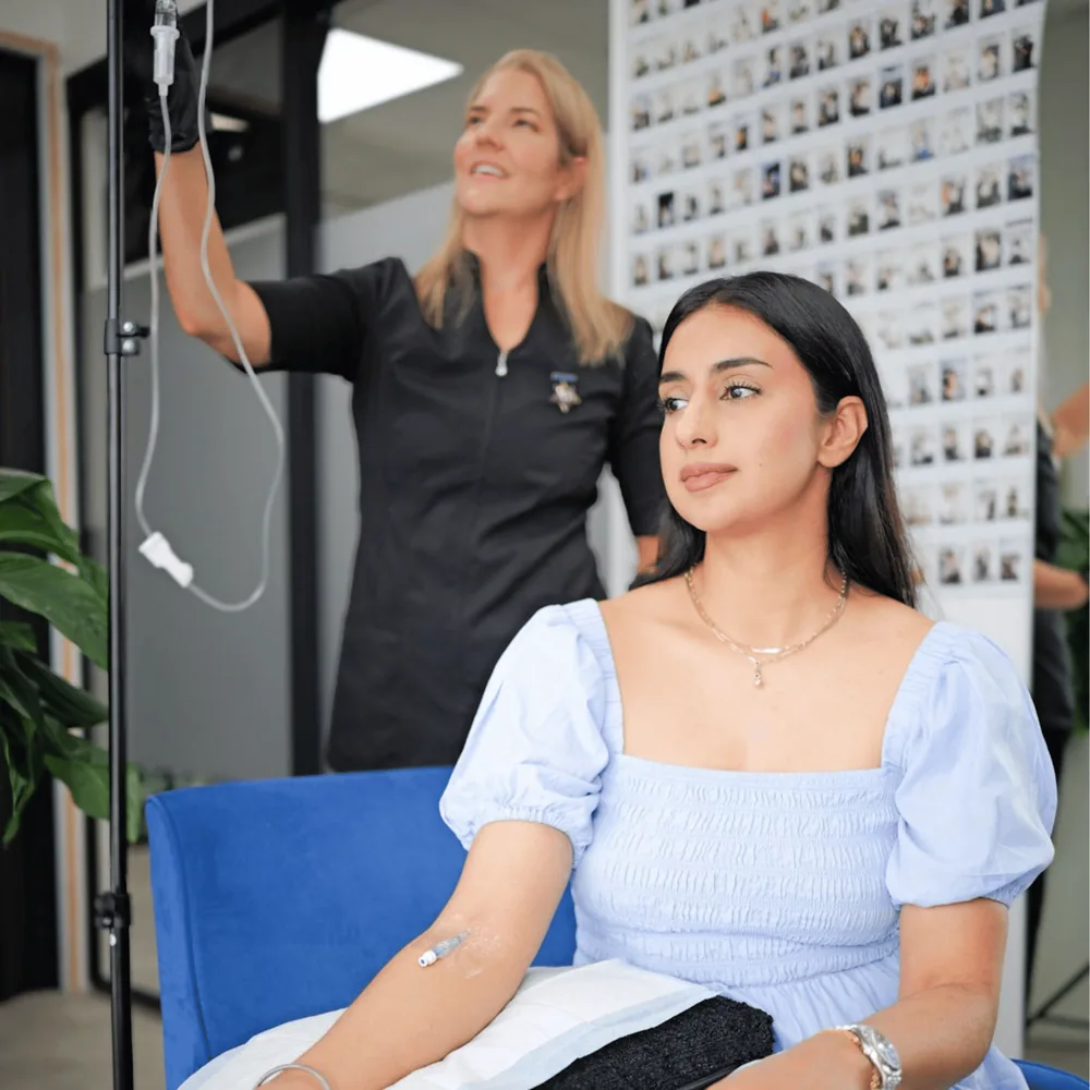 A patient relaxing during an IV infusion at the Nandish Health clinic